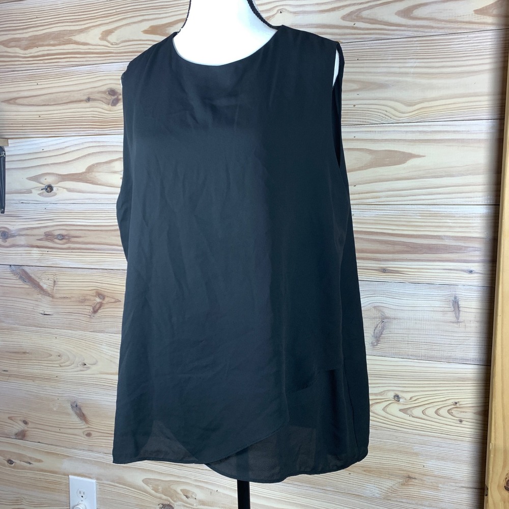 Chico's Top Womens 3 Black Sleeveless Layered Hem Gold Zip Shell Blouse